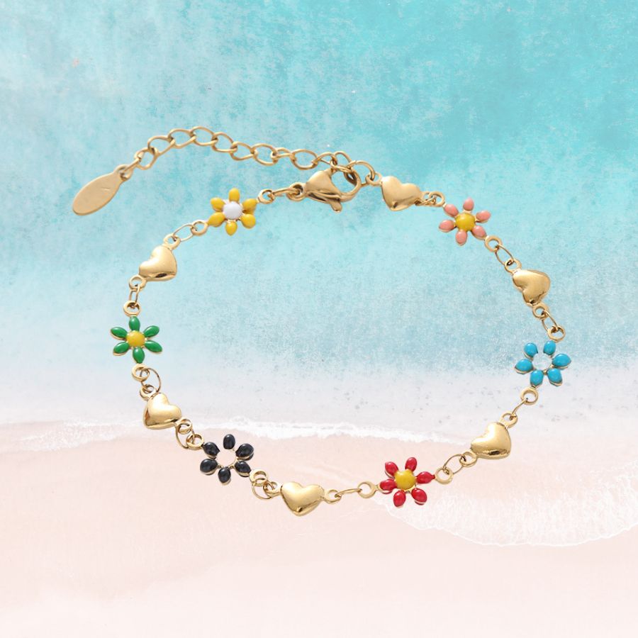 Hearts Multi Color Flowers Bracelet