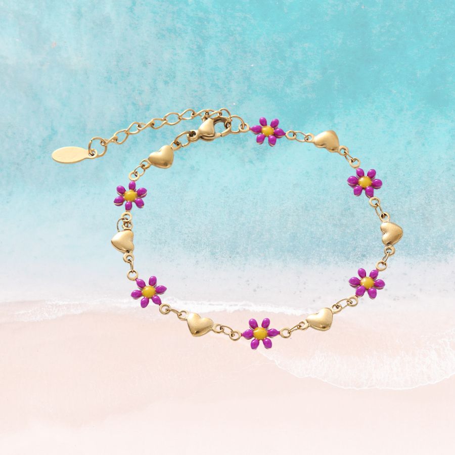 Heart Purple Flower Bracelet