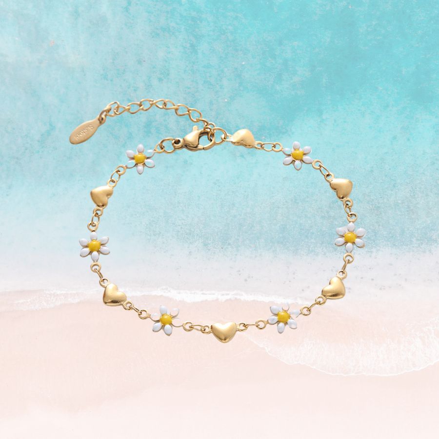 Heart White Flowers Bracelet