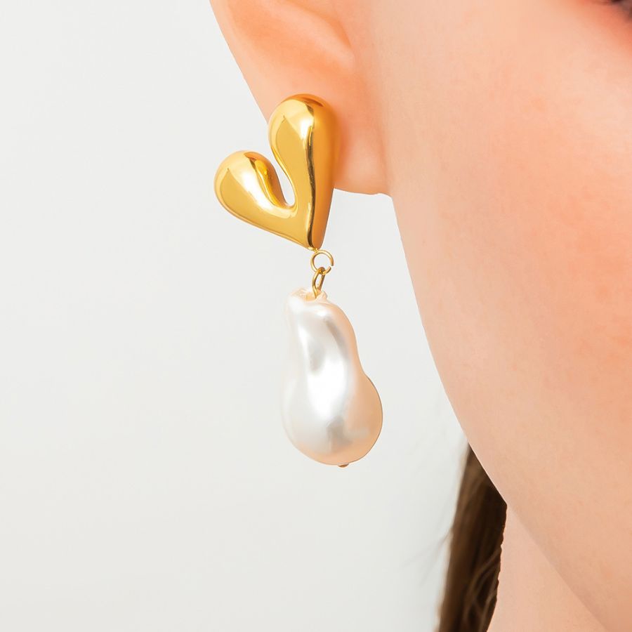 Pearl Love Women Gold Stainless Steel Earrings